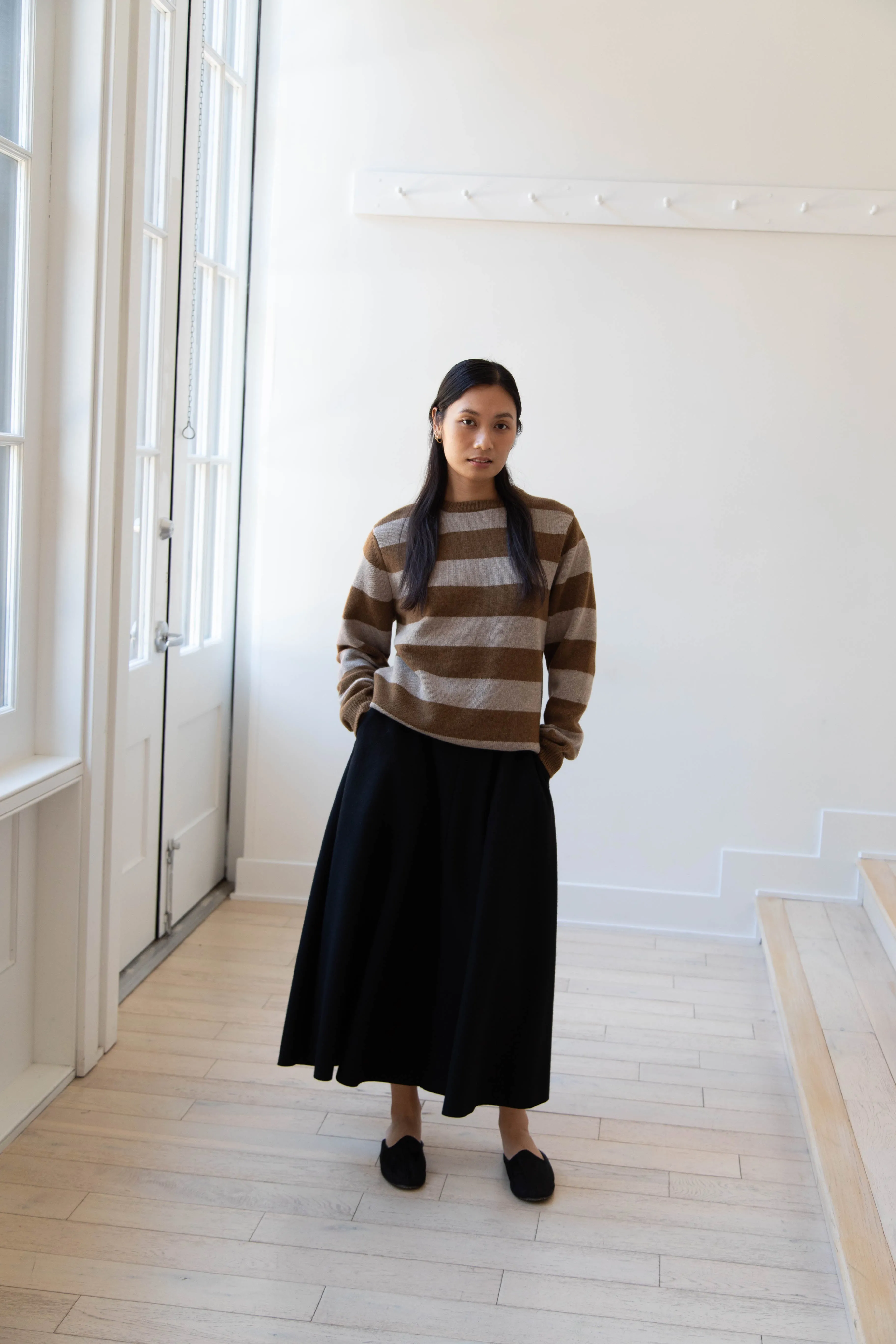 Evan Kinori | Striped Sweater in Dark Ochre & Oat