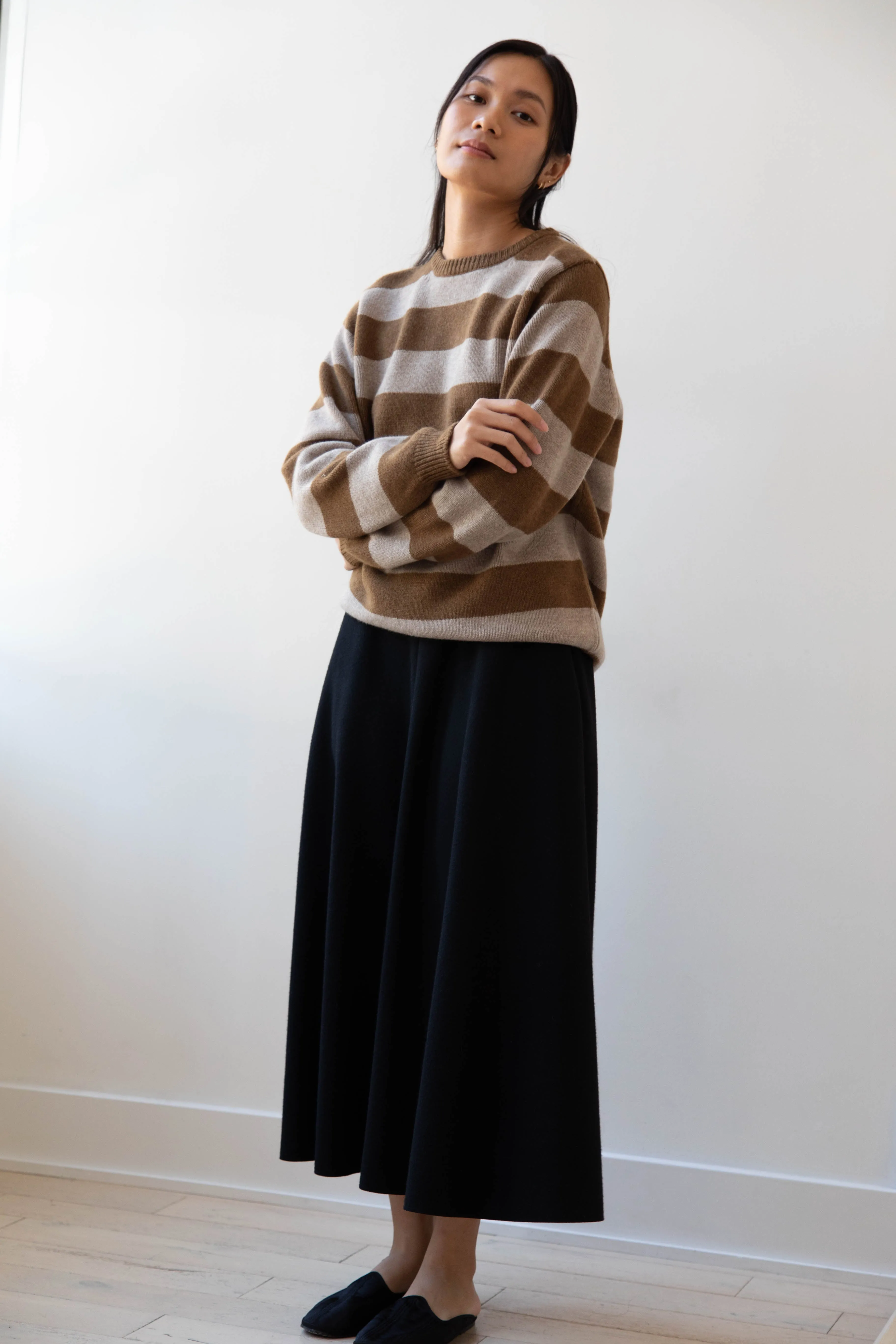 Evan Kinori | Striped Sweater in Dark Ochre & Oat