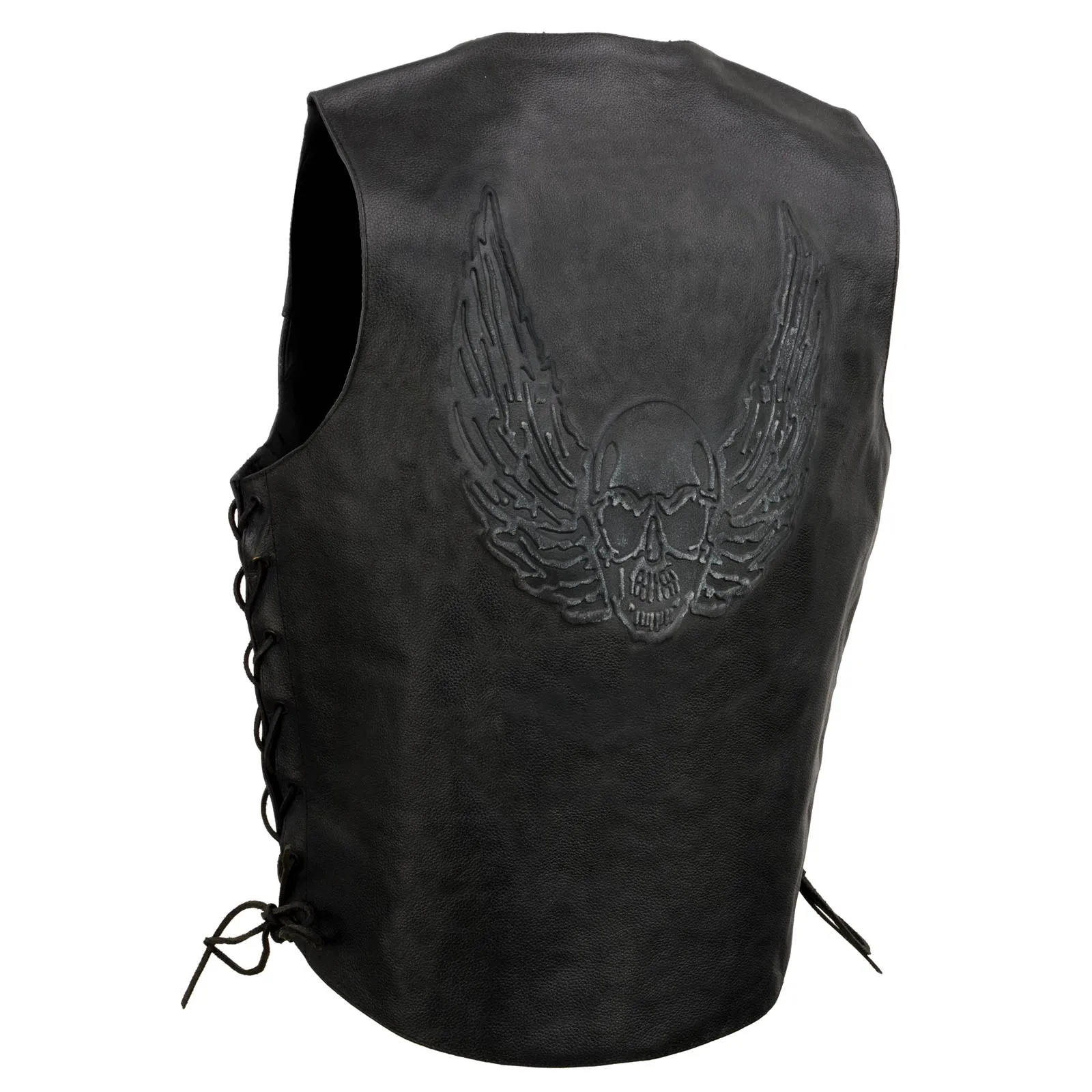 Event Leather's ELM3905 Men's 'Mayhem' 100% Genuine Motorcycle Leather Vest | Biker Vests with Embossed Skull & Wing