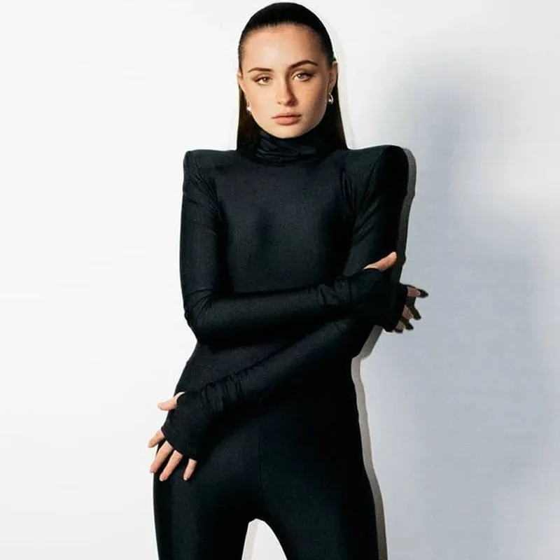 Fayvy Turtleneck Bodysuit with Padded Shoulders