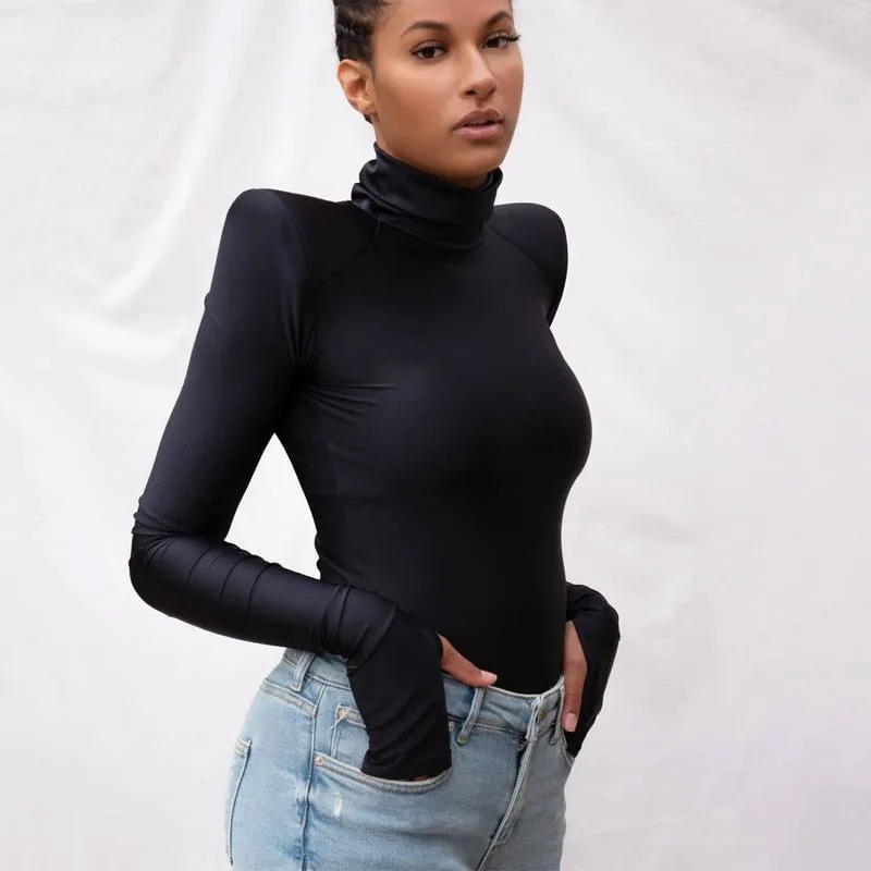 Fayvy Turtleneck Bodysuit with Padded Shoulders