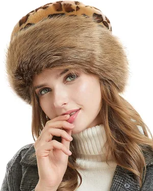 Fluffy Faux Fur Winter Style Leopard Printed Bucket Hat