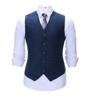 Formal Men's Suit Vest Royal Blue Herringbone V Neck Waistcoat