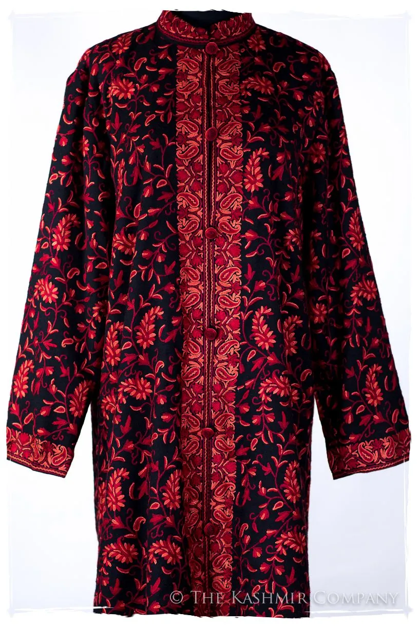 Française Nuances de Rougé Paisley Noir Wool Coat