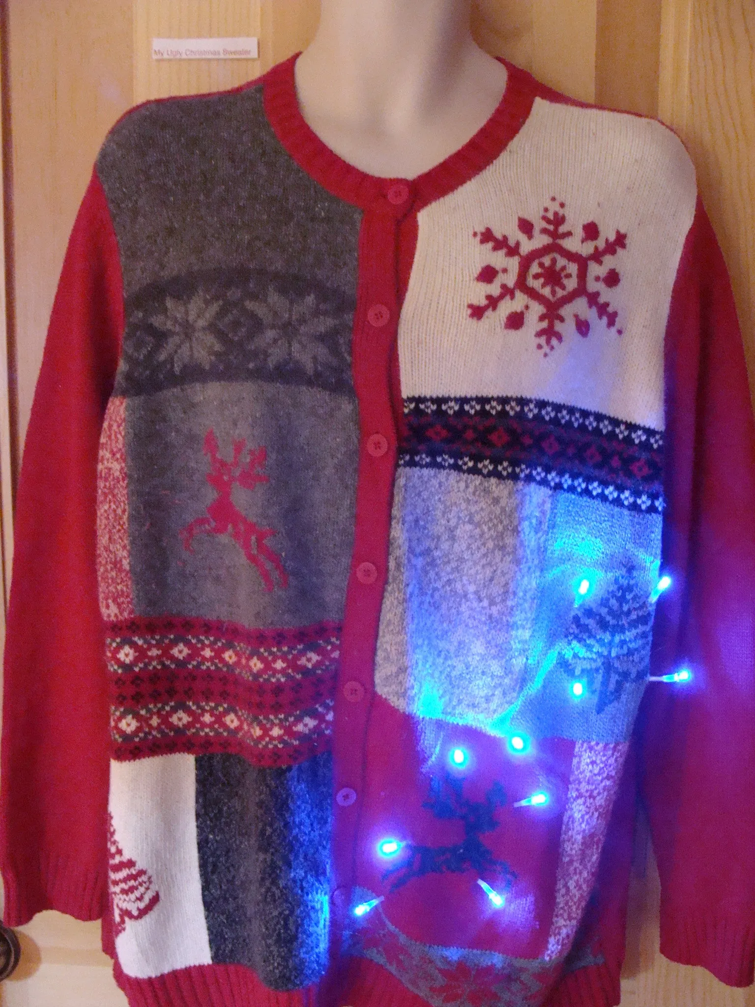 Funny Christmas Sweater with Lights Reindeer Snowflakes