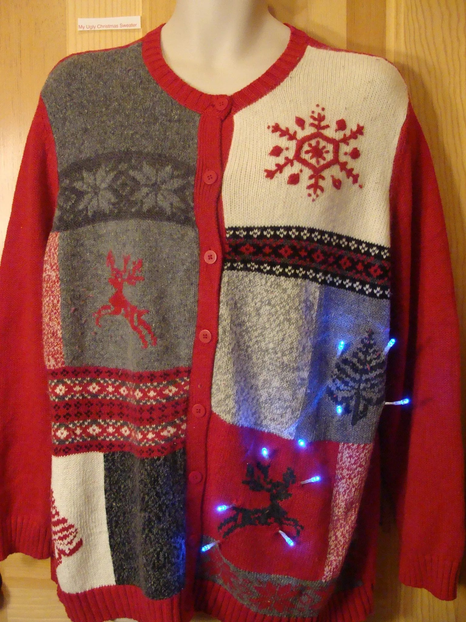 Funny Christmas Sweater with Lights Reindeer Snowflakes