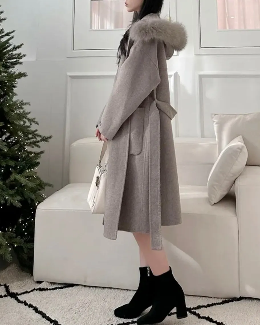 Fur Hoodie Handmade Wool Coat - 100% Wool