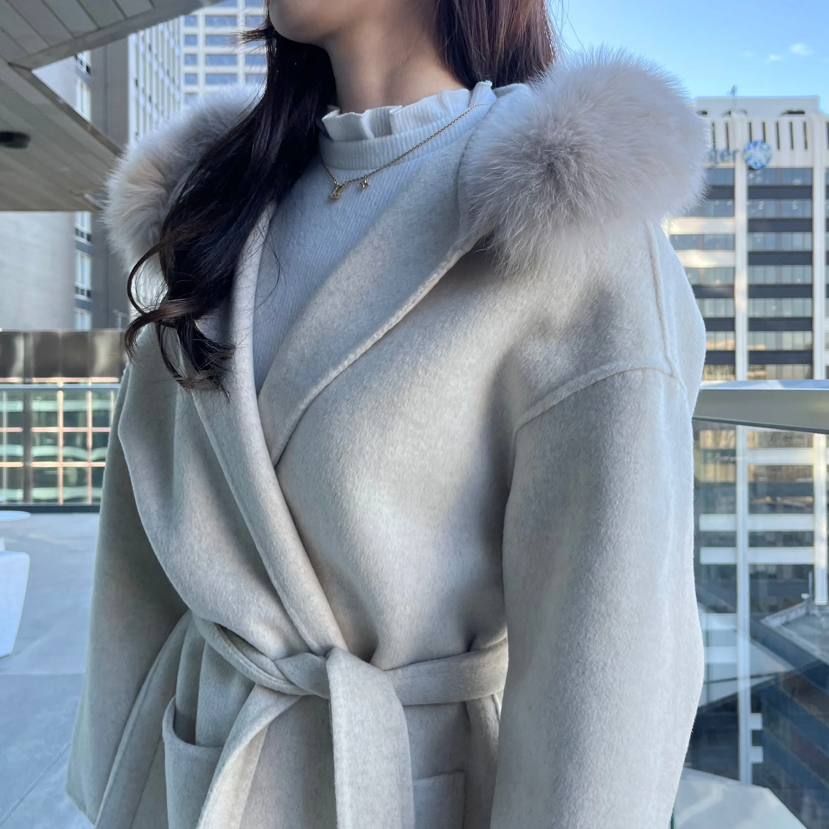 Fur Hoodie Handmade Wool Coat - 100% Wool