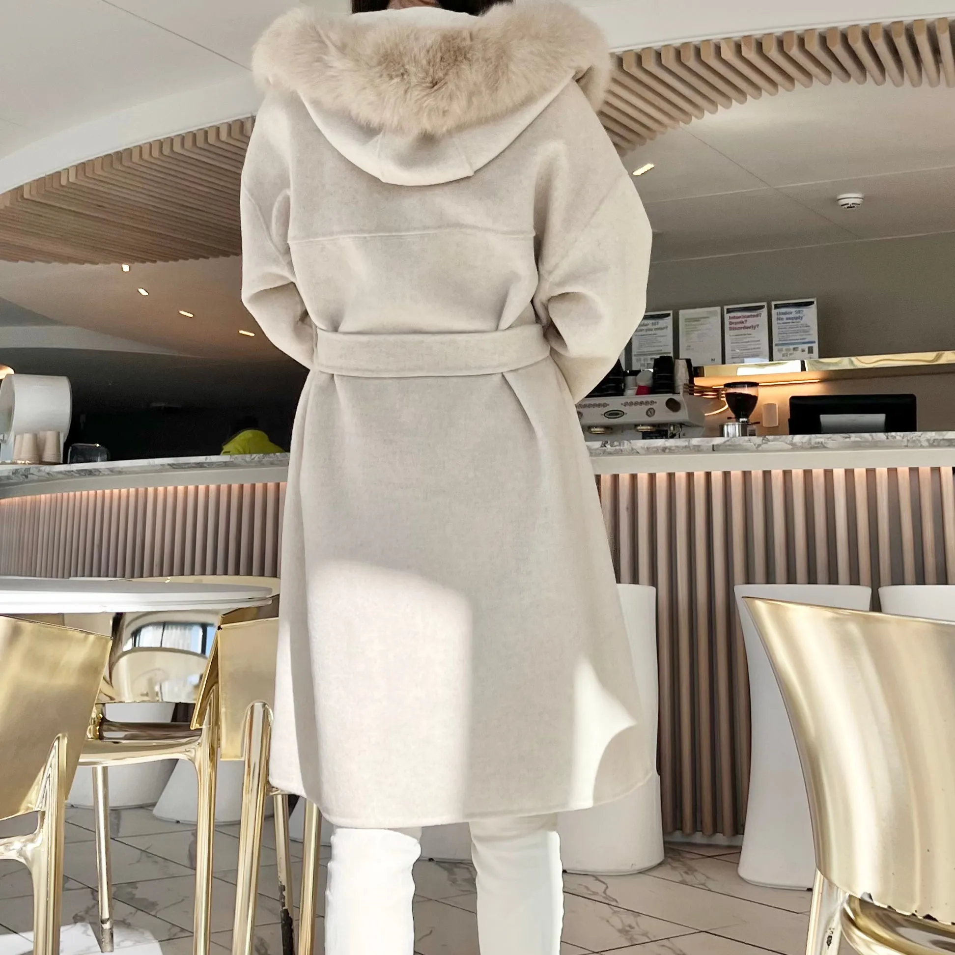 Fur Hoodie Handmade Wool Coat - 100% Wool