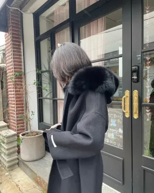 Fur Hoodie Handmade Wool Coat - 100% Wool