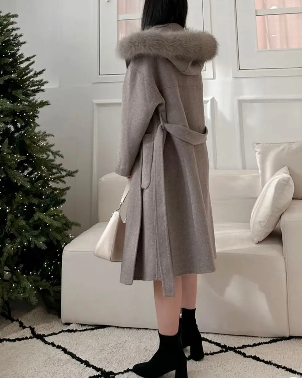 Fur Hoodie Handmade Wool Coat - 100% Wool