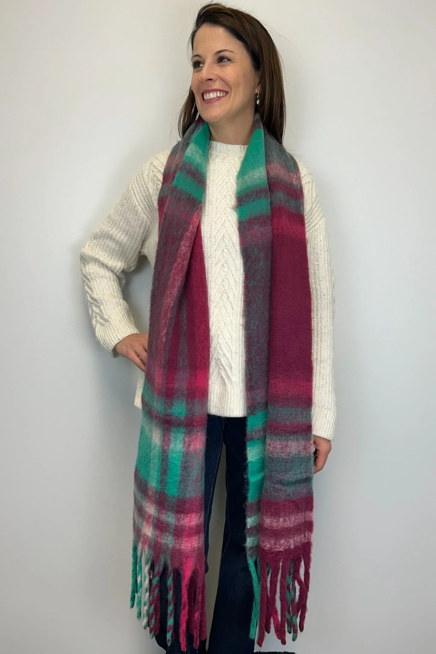 Fuzzy Madras Plaid Scarf