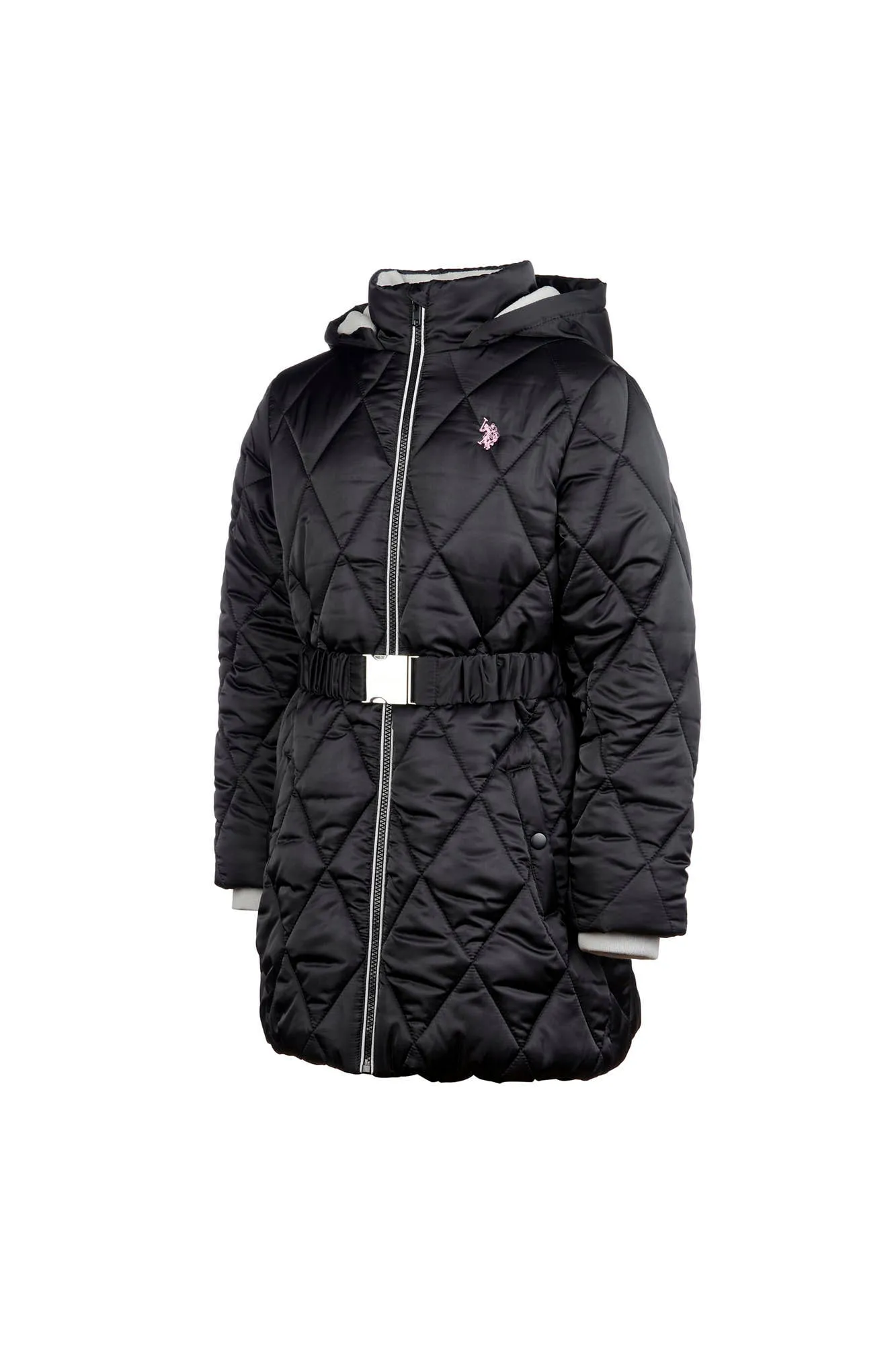 Girls Belted Puffer Coat in Black