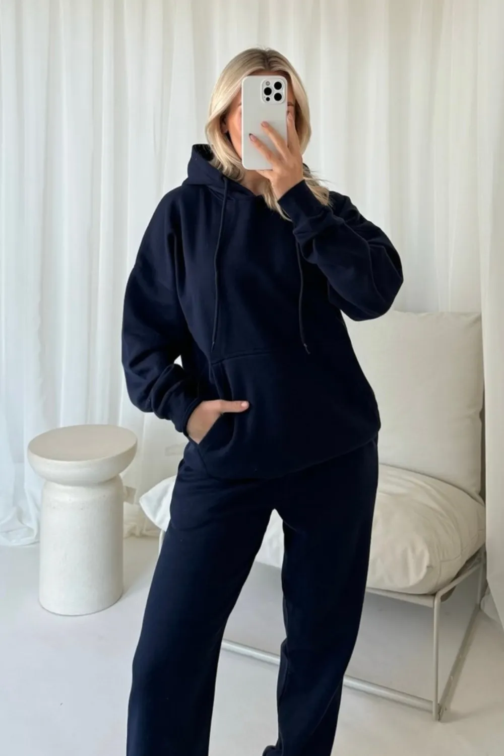 Glamify navy hooded essential loungewear set