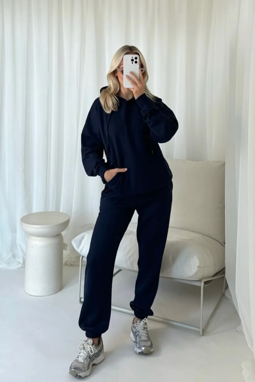 Glamify navy hooded essential loungewear set