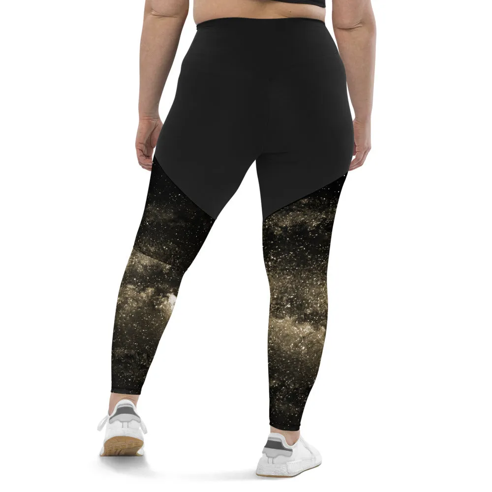 Golden Galaxy Women's Sports Leggings, Compression High Intensity High Waist Tights- Made in USA/EU