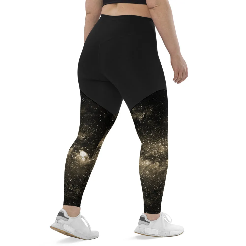 Golden Galaxy Women's Sports Leggings, Compression High Intensity High Waist Tights- Made in USA/EU