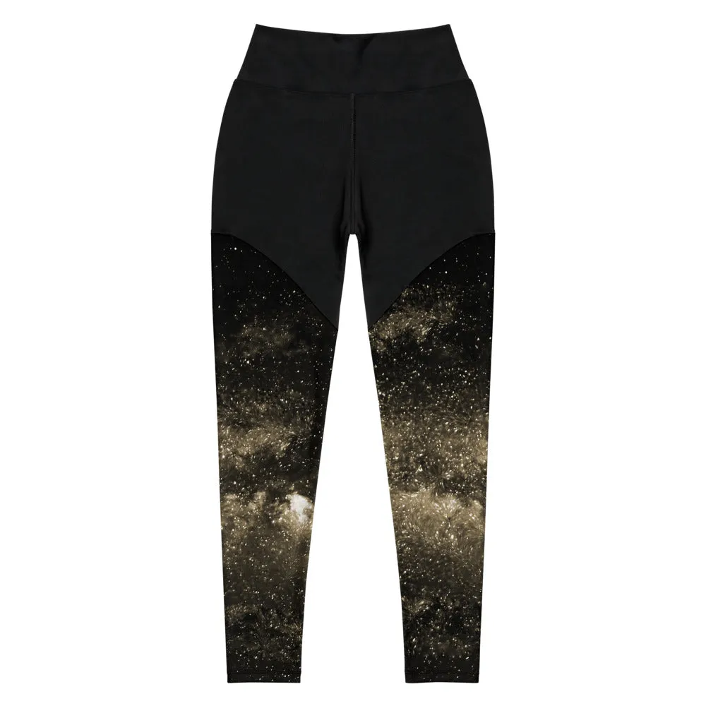 Golden Galaxy Women's Sports Leggings, Compression High Intensity High Waist Tights- Made in USA/EU