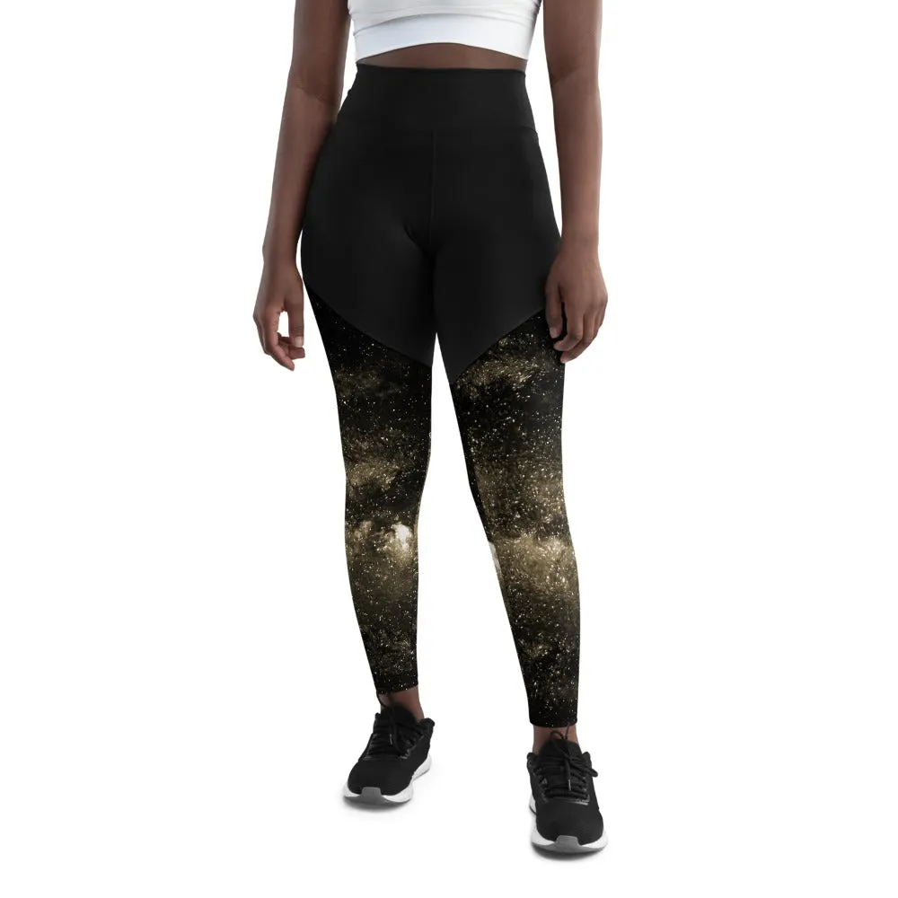 Golden Galaxy Women's Sports Leggings, Compression High Intensity High Waist Tights- Made in USA/EU