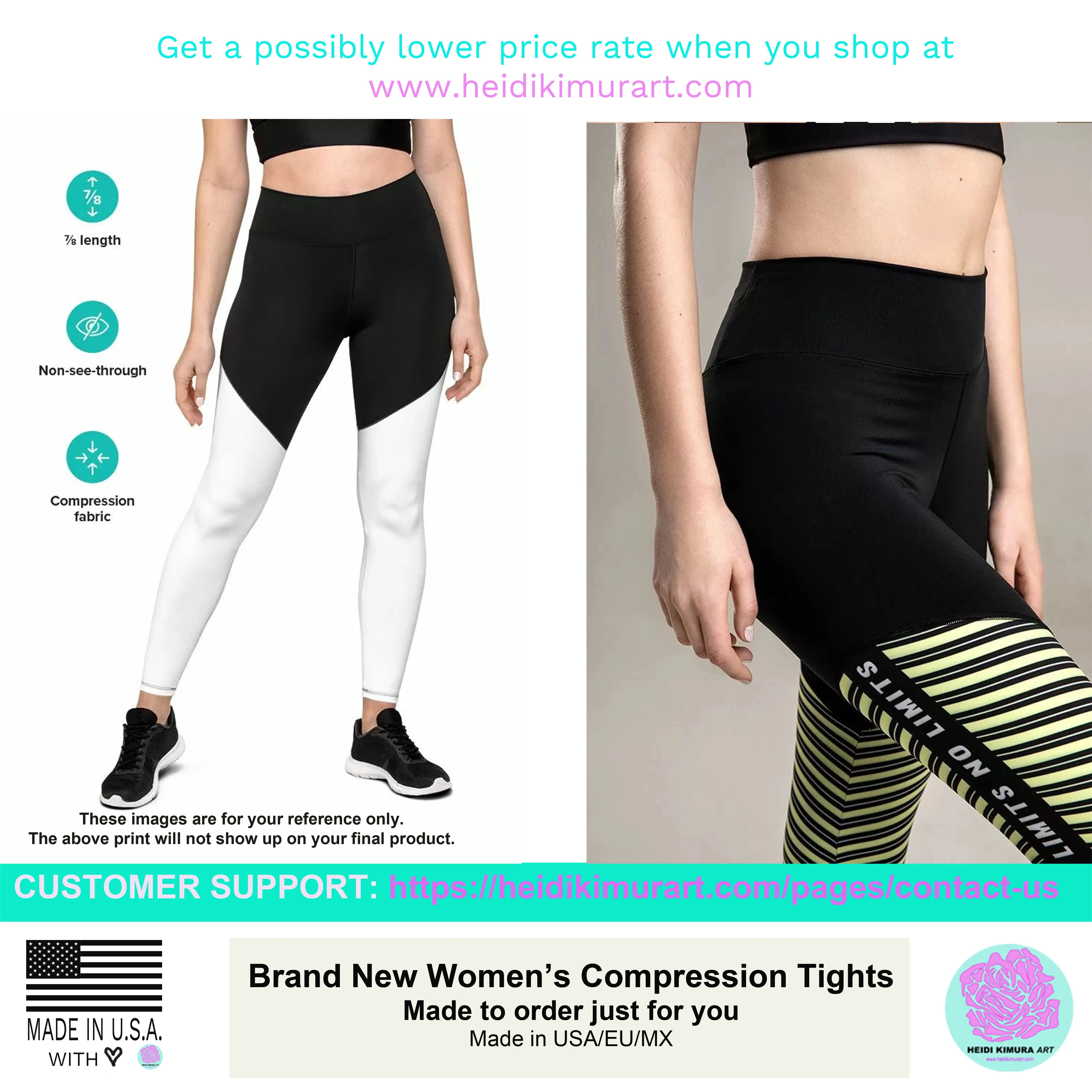 Golden Galaxy Women's Sports Leggings, Compression High Intensity High Waist Tights- Made in USA/EU