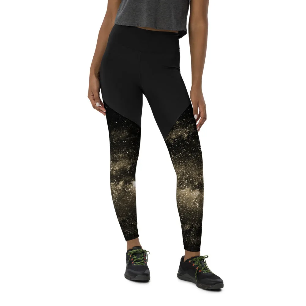 Golden Galaxy Women's Sports Leggings, Compression High Intensity High Waist Tights- Made in USA/EU