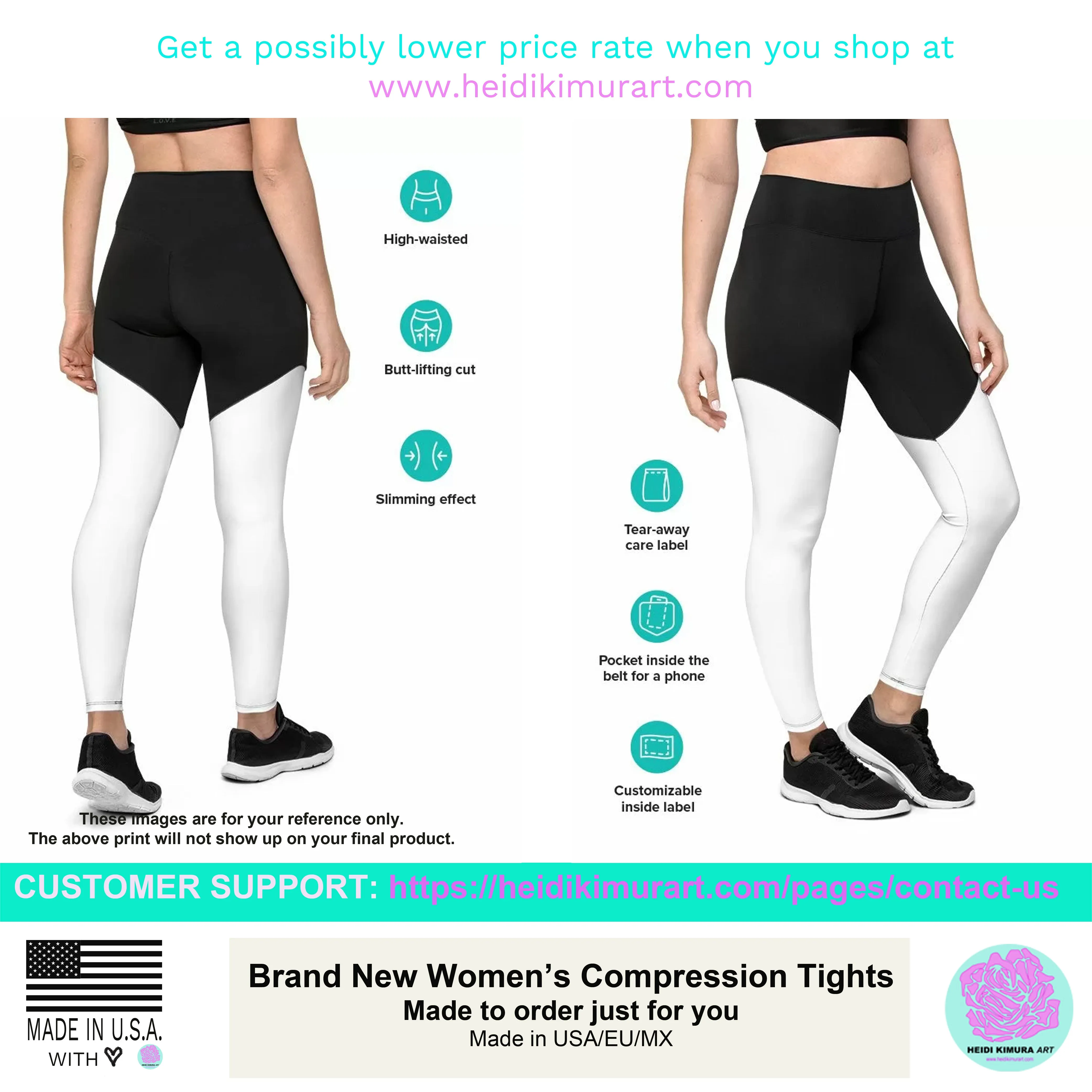 Golden Galaxy Women's Sports Leggings, Compression High Intensity High Waist Tights- Made in USA/EU