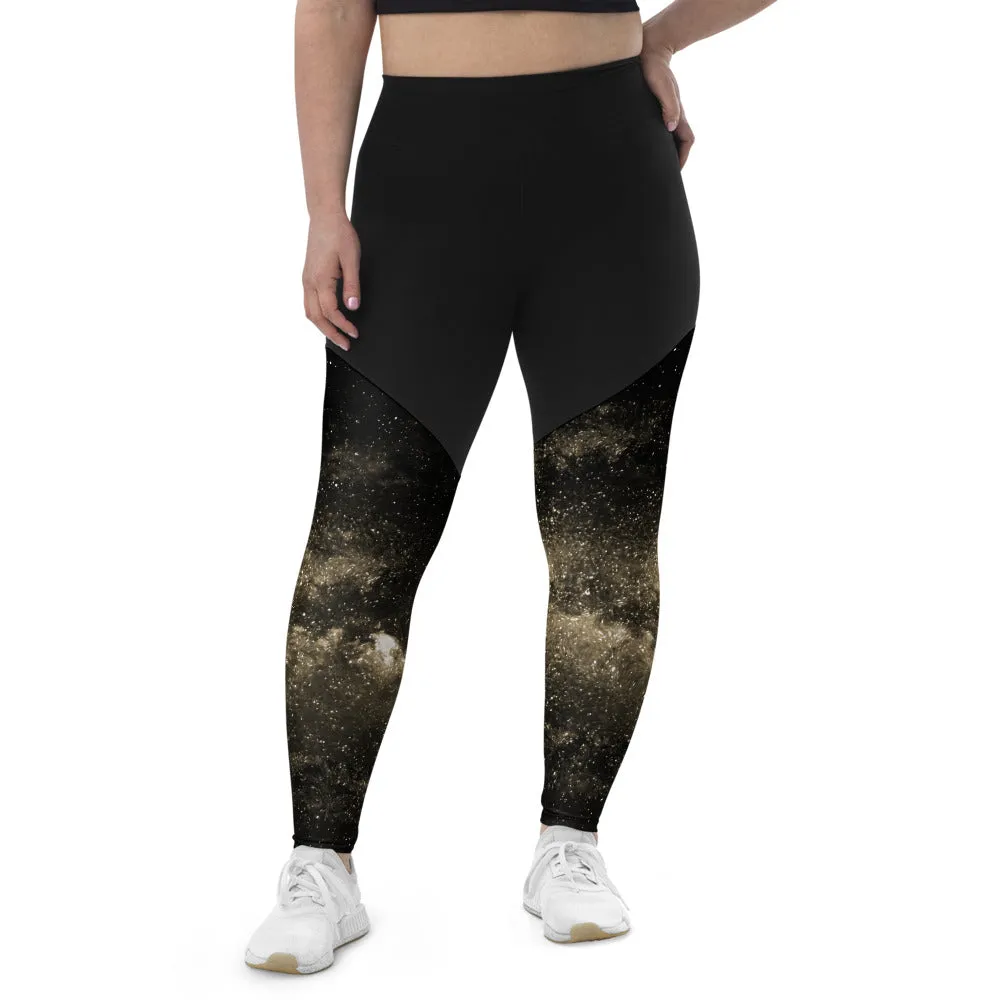 Golden Galaxy Women's Sports Leggings, Compression High Intensity High Waist Tights- Made in USA/EU