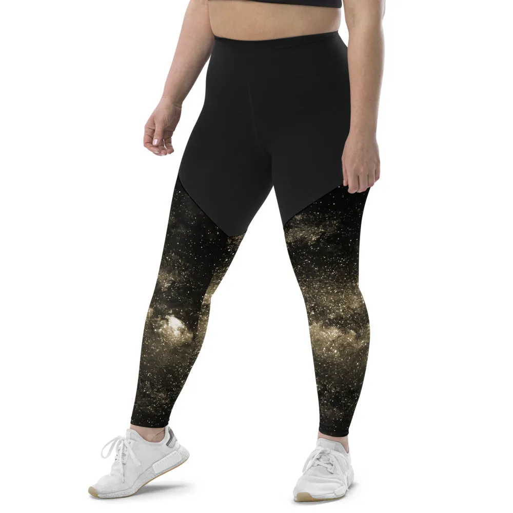 Golden Galaxy Women's Sports Leggings, Compression High Intensity High Waist Tights- Made in USA/EU