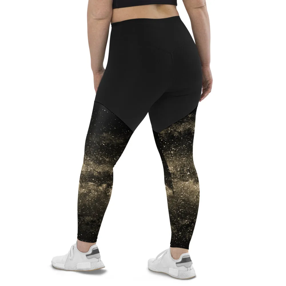 Golden Galaxy Women's Sports Leggings, Compression High Intensity High Waist Tights- Made in USA/EU