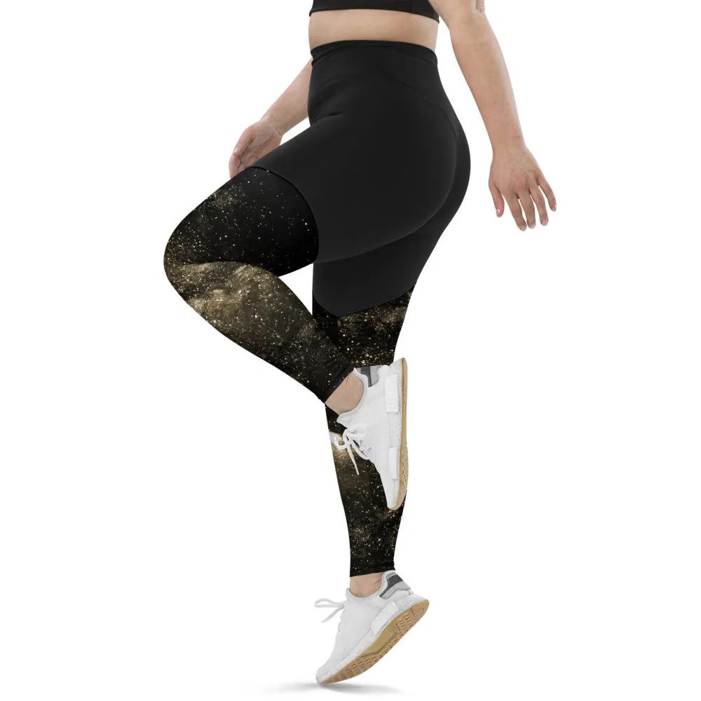 Golden Galaxy Women's Sports Leggings, Compression High Intensity High Waist Tights- Made in USA/EU