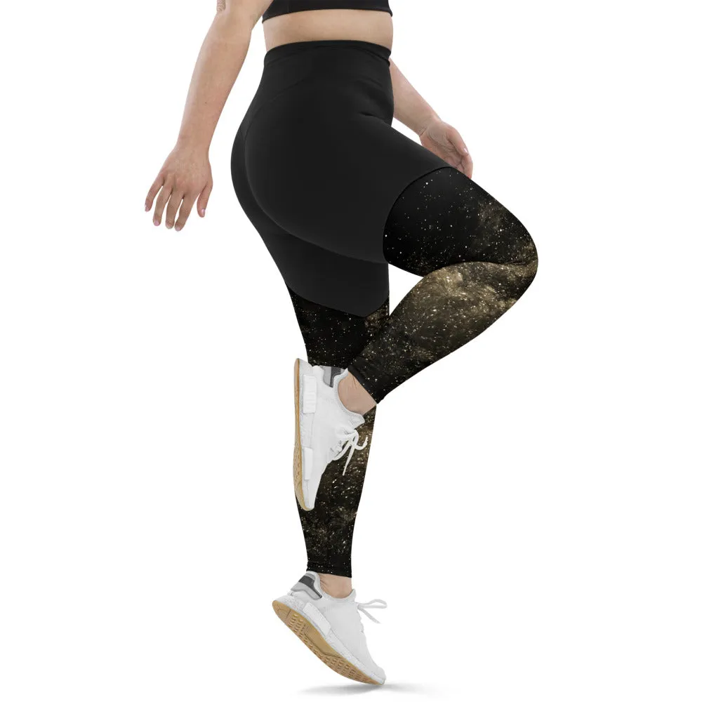 Golden Galaxy Women's Sports Leggings, Compression High Intensity High Waist Tights- Made in USA/EU