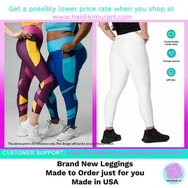 Gray Abstract Women's Tights, Crossover UPF 50  Sports Yoga Gym Leggings With 2 Side Pockets For Ladies - Made in USA/EU/MX (US Size: 2XS-6XL)