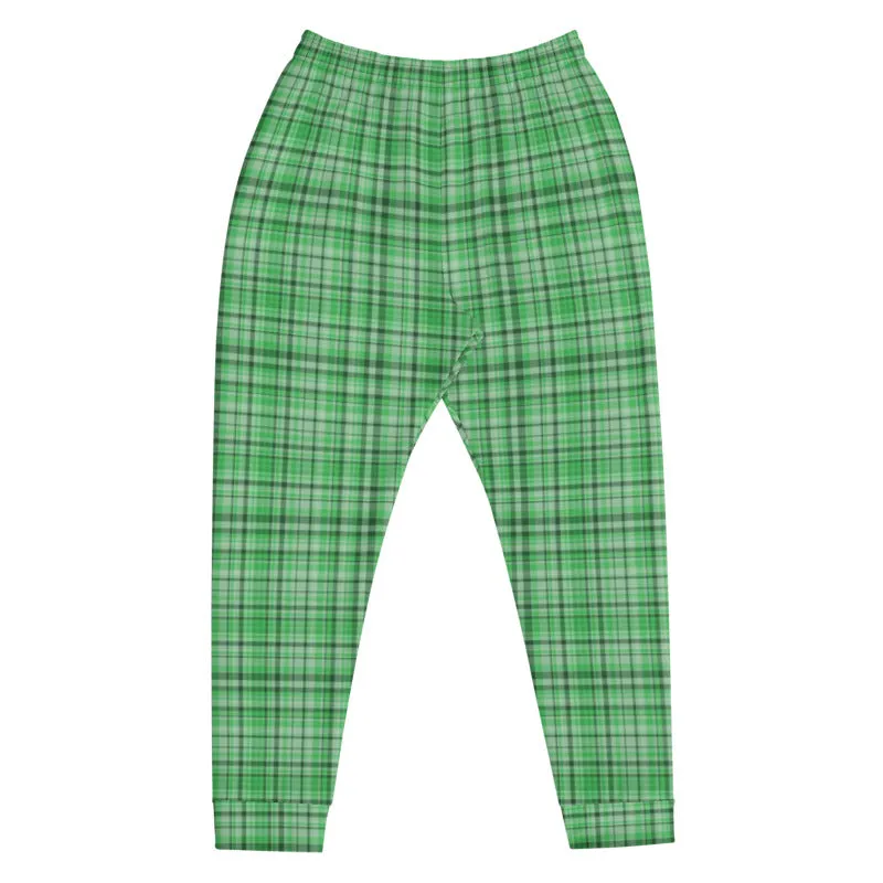 Green Plaid Men's Joggers, Tartan Print Premium Quality Sweatpants For Men- Made in EU