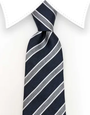 Grey and Navy Blue Striped Tie