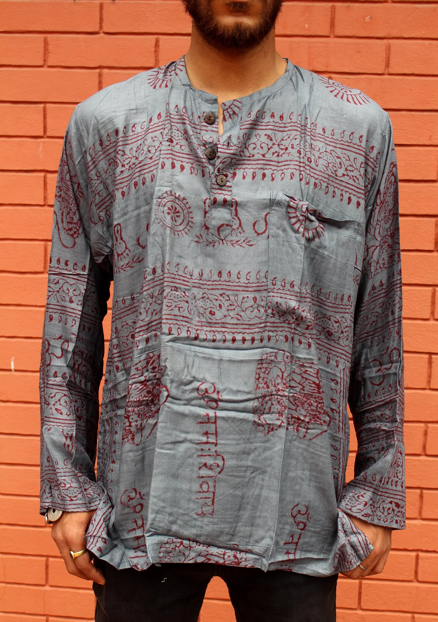 Grey Cotton Om Prayer Shirt, Yoga shirt