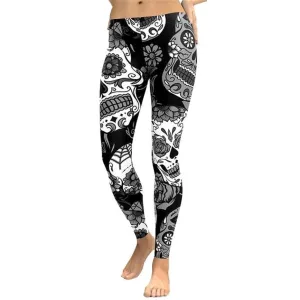 Head Skull Floral Print Skinny Fitness Pant