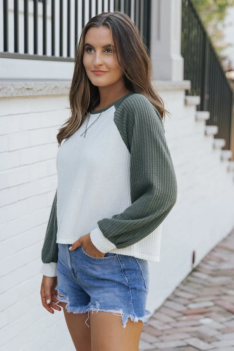 Hunter Green Color Block Thermal Top