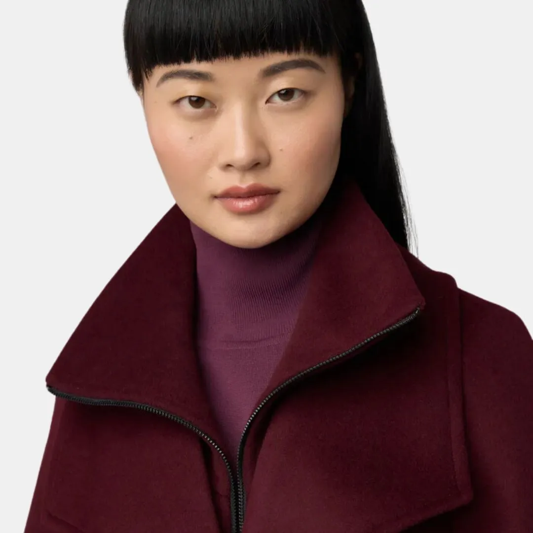 Ilana Slim-Fit Wool Coat With Bib Collar (Merlot)