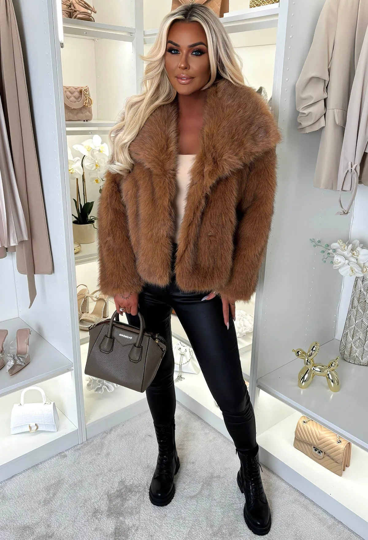 Ionna Rust Ultra Thick Faux Fur Jacket