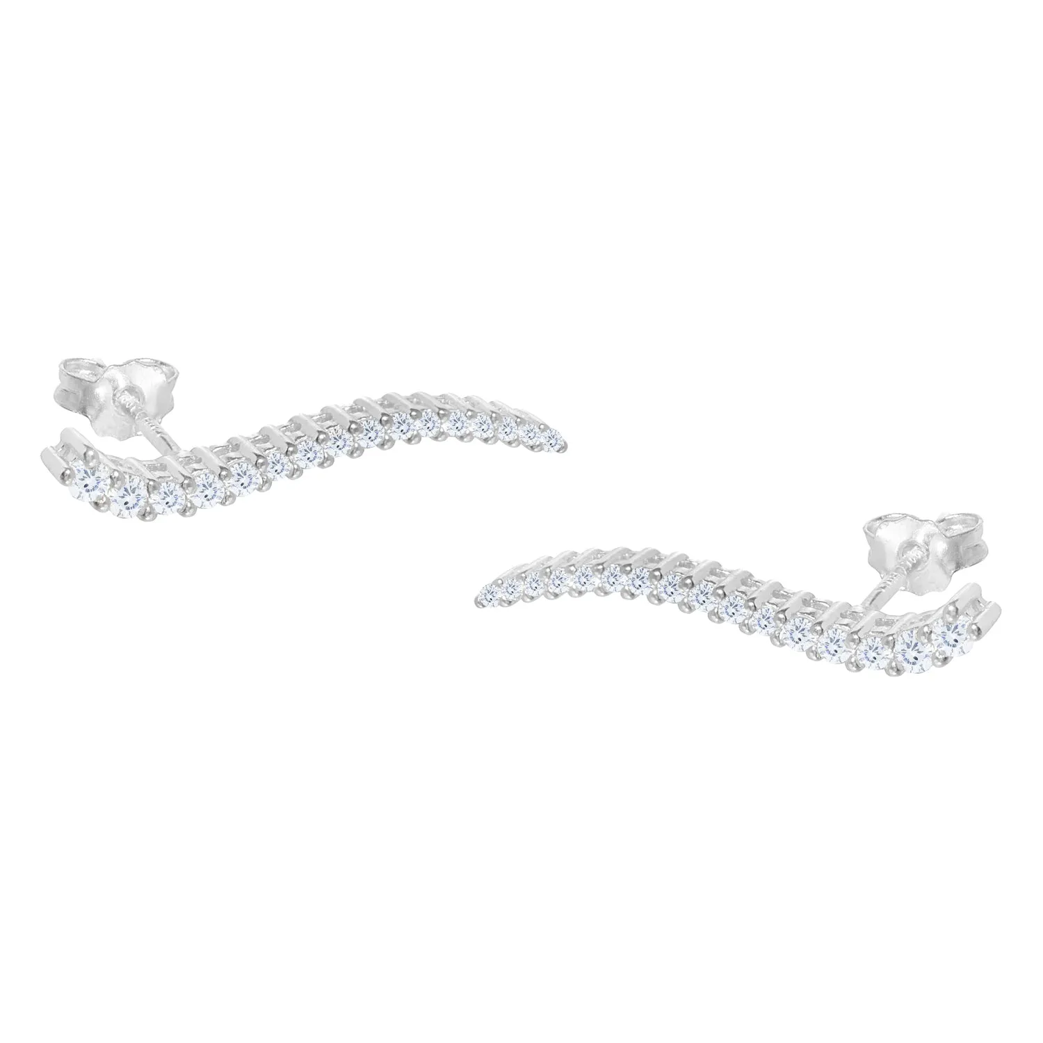 Isabella 18k White Gold Plated Sterling Silver Ear Climber Earrings with Crystals