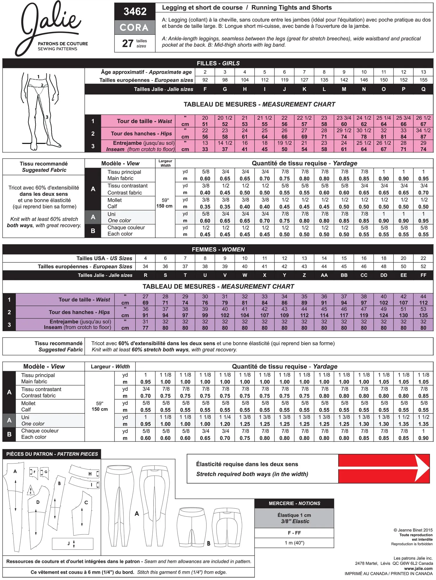 Jalie Pattern 3462 - CORA Running Tights and Shorts