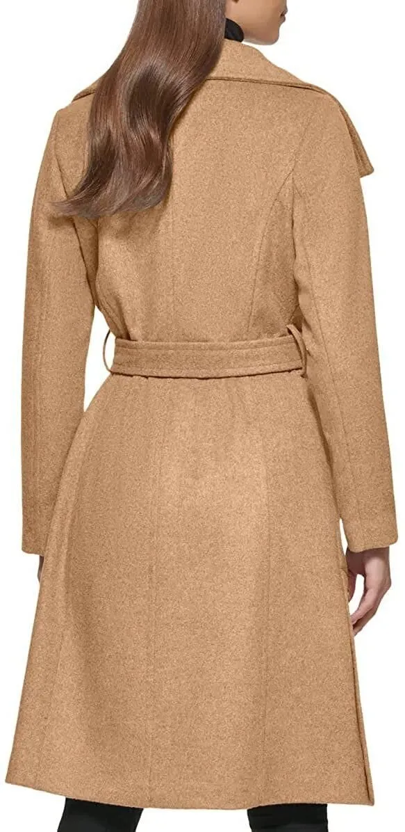 Kenneth Cole New York Womenâ€™s Wool-Blend Belted Tie Waist Wrap Coat