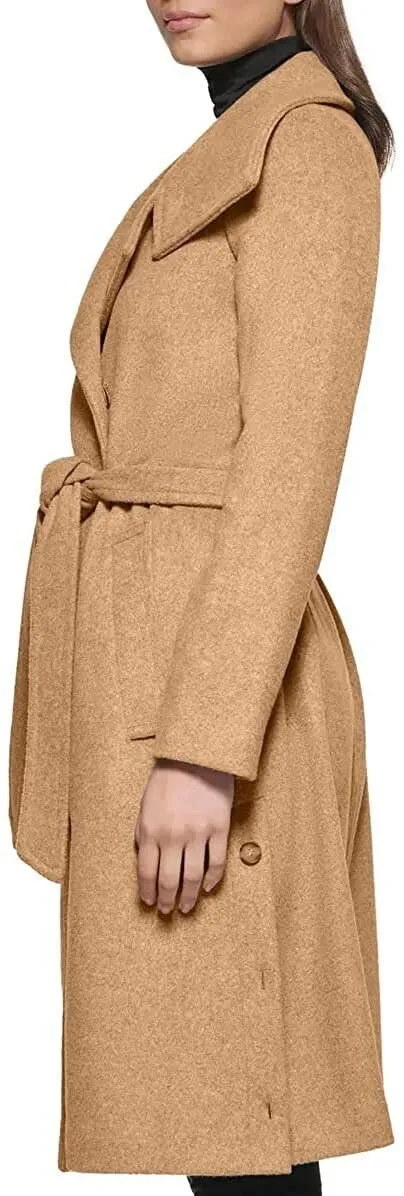 Kenneth Cole New York Womenâ€™s Wool-Blend Belted Tie Waist Wrap Coat