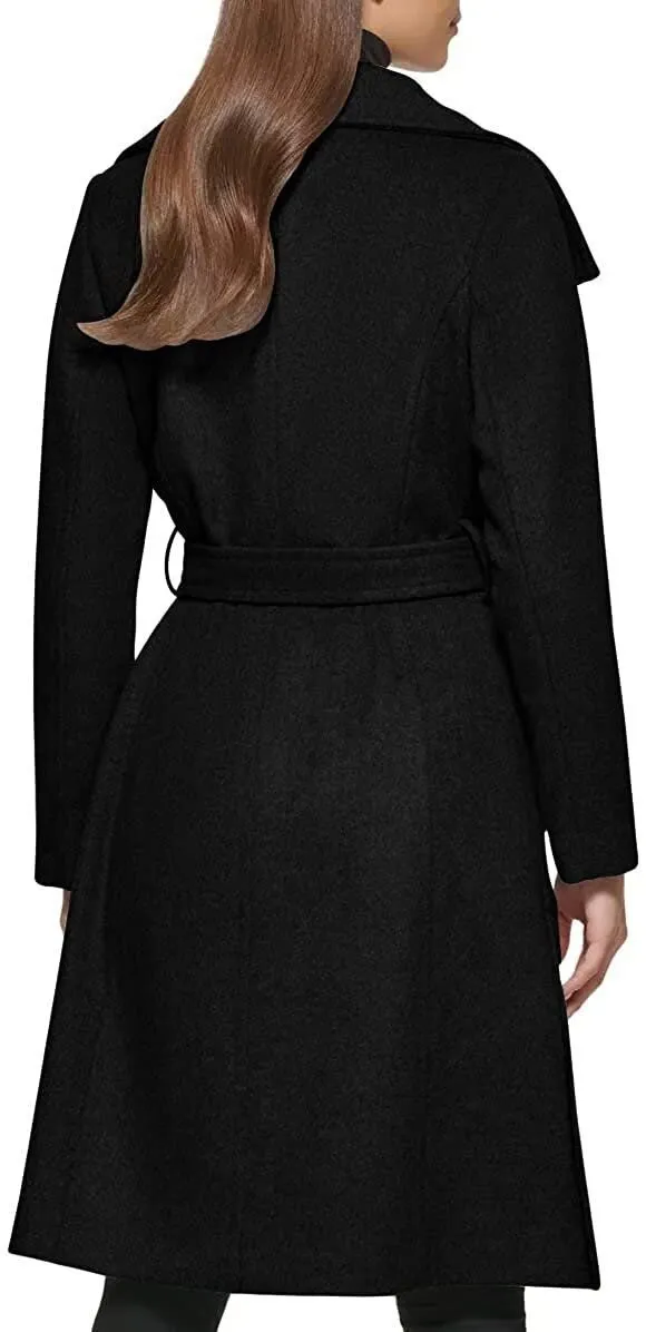 Kenneth Cole New York Womenâ€™s Wool-Blend Belted Tie Waist Wrap Coat