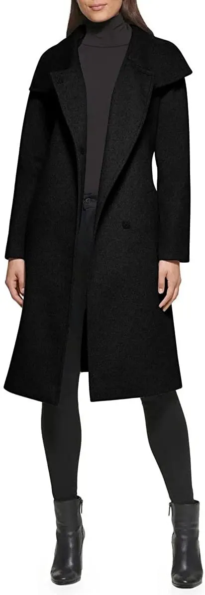 Kenneth Cole New York Womenâ€™s Wool-Blend Belted Tie Waist Wrap Coat