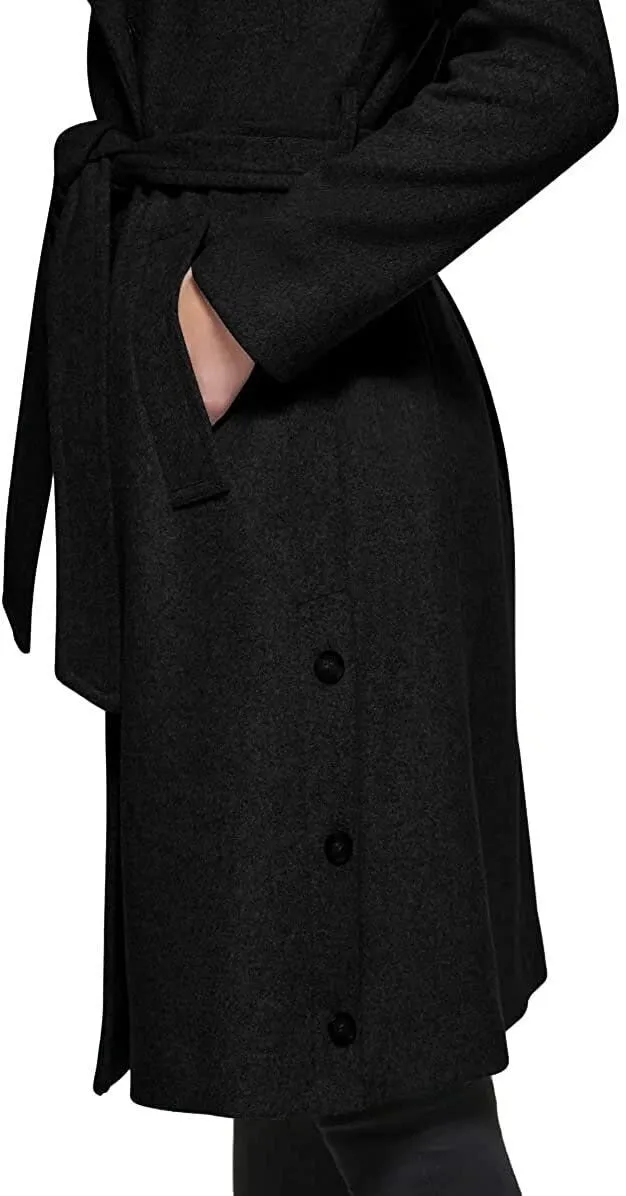 Kenneth Cole New York Womenâ€™s Wool-Blend Belted Tie Waist Wrap Coat