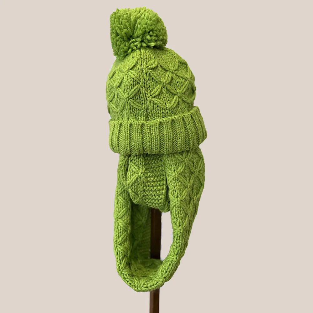 Knit Beanie Turn-Up With Yarn Pompon In Cable Structure