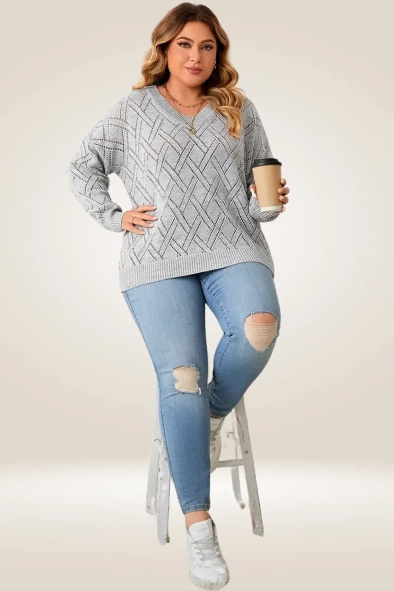 Knitted Gray Plus Size Sweater