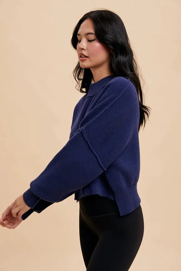 Knitted Mockneck Pullover Sweater INDIGO