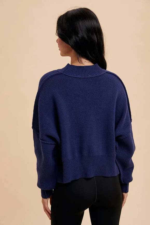 Knitted Mockneck Pullover Sweater INDIGO